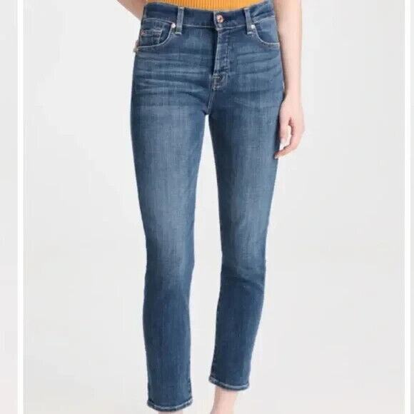 7 FOR ALL MANKIND Josefina Skinny Boyfriend Jeans Distressed Blue - Picture 2 of 14